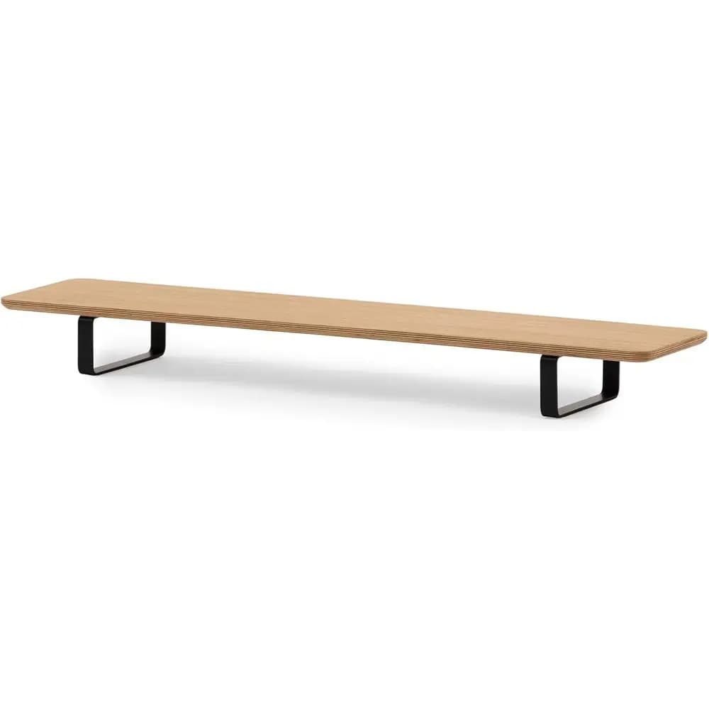 Supporto per due monitor in legno naturale di produzione europea - Robusto supporto per laptop con impiallacciatura in rovere, supporta fino a 100 kg, 41,3x9 (105x23 cm)