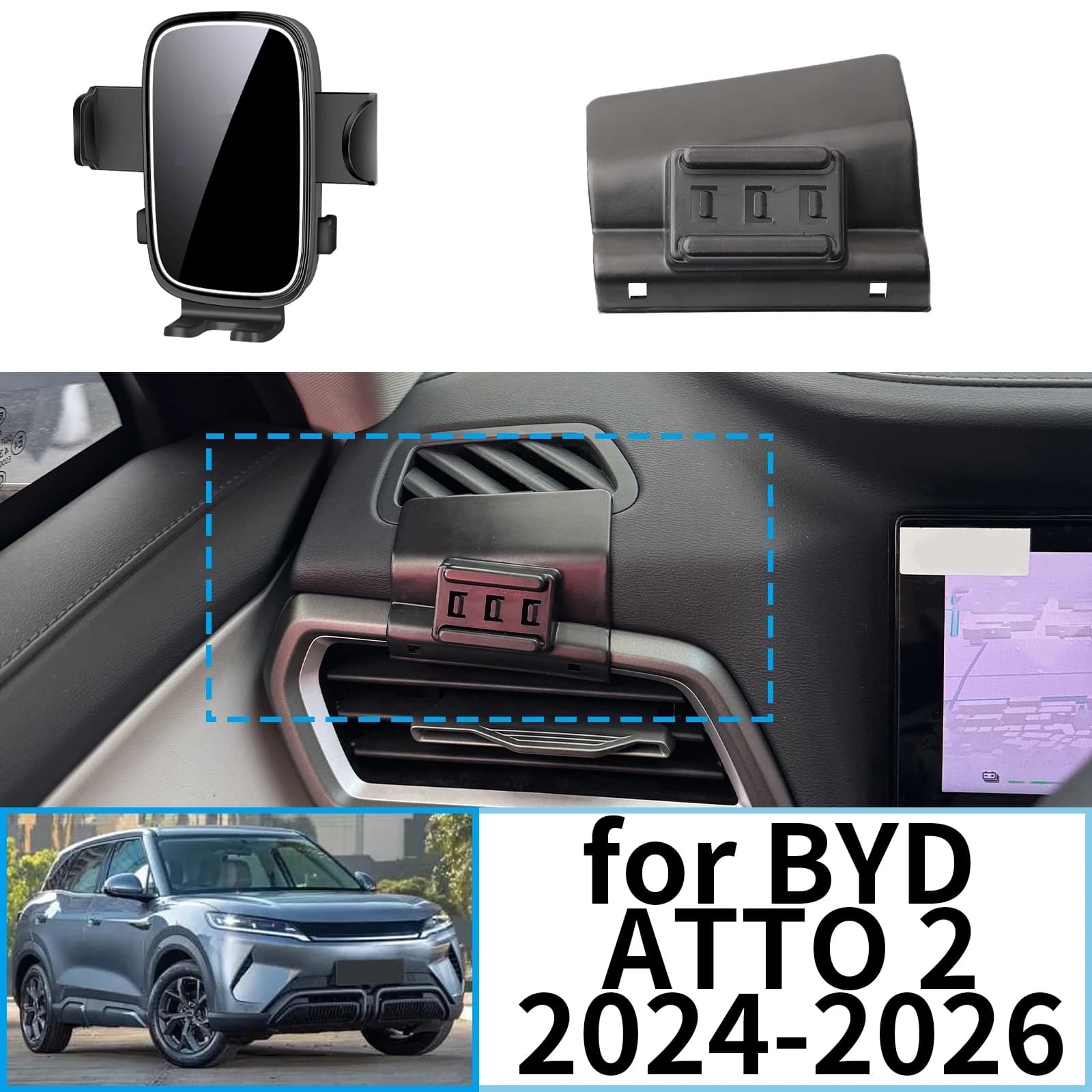 Per BYD ATTO 2 YUAN PRO/YUAN UP S1 Pro 2024-2026 ​ ​ Supporto per telefono stabile con clip ​ ​ Base per Schermo Senza Vibrazioni ​ Accessori per auto