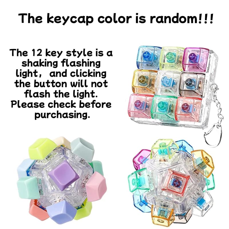 RGB Glow Pocket Keyboard Keycap Fidget Pendant, Mini Mechanical Clicker Key Ring Toy, Portable Mood Calming Birthday Present