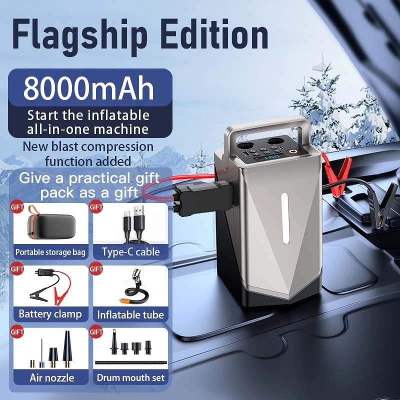 GF01 Avviatore d'Emergenza Multifunzione per Auto con Pompa Elettrica e Aspiratore Tutto in Uno