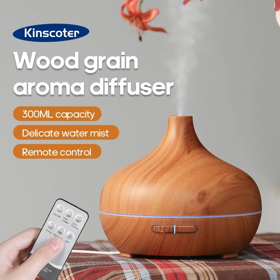 Diffusore di aromi con effetto legno, umidificatore USB, purificatore d'aria da tavolo, diffusore di nebbia fredda/set di oli essenziali