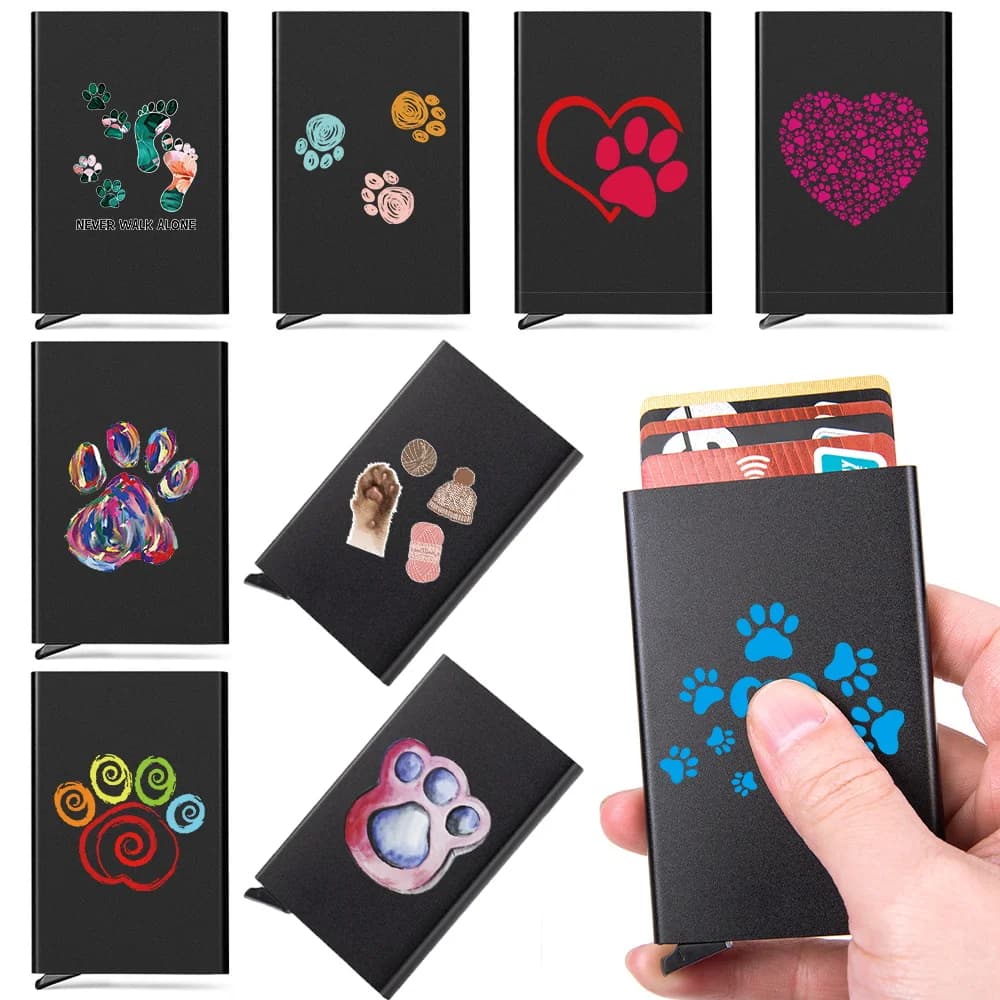 Portacarte in Alluminio Anti-RFID con Blocco NFC, Portafoglio Sottile con Motivo a Impronte, Custodia Protettiva per Carte di Credito e Bancarie