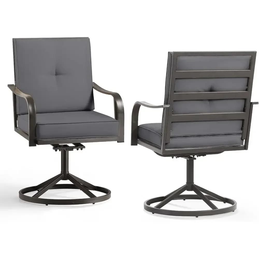 Set of 2 Heavy Duty Outdoor Swivel Dining Chairs with Cushions, Weather-Resistant Metal, Suitable for Patio, Garden, Lawn, Porch