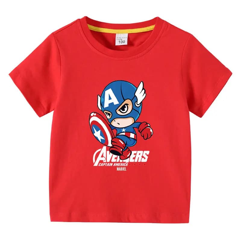 T-shirt in cotone per bambini Marvel Captain America, maglietta casual coordinata per ragazzi e ragazze, simpatici top estivi con stampa di supereroi per i fan