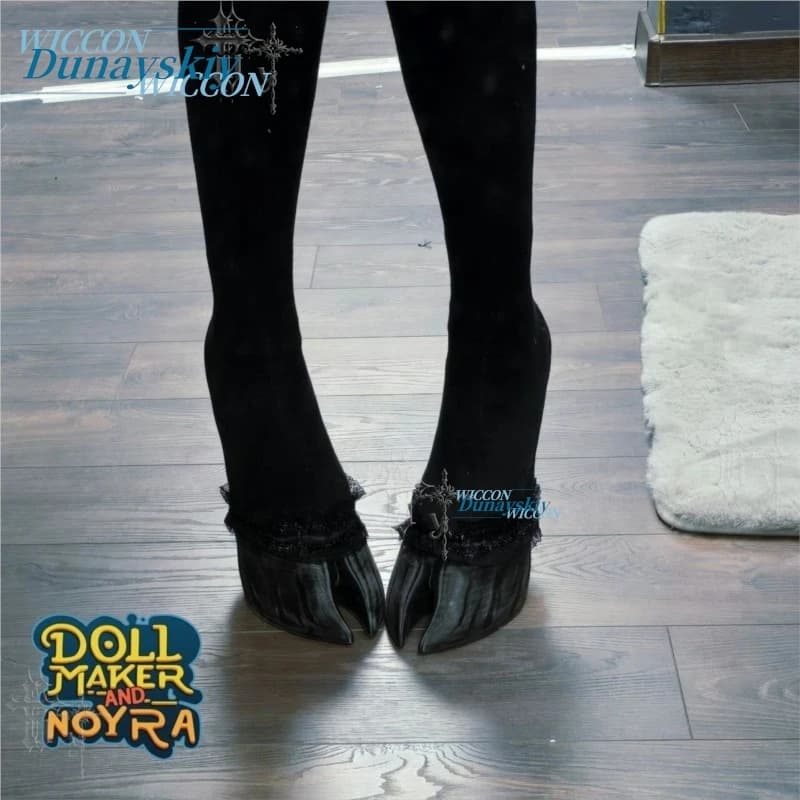 Split With Lace Socks Hoof Demon Cosplay Shoes Gothic Two Toe Cloven Hoof Foot Covers For Fantasy Anime Roleplay Halloween Party