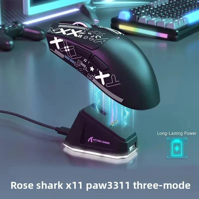 ATTACK SHARK X11 PAW3311 Tri-Mode Gaming Mouse RGB Magnetic Charging Base Street Art Style Wireless Bluetooth USB-C Mouse