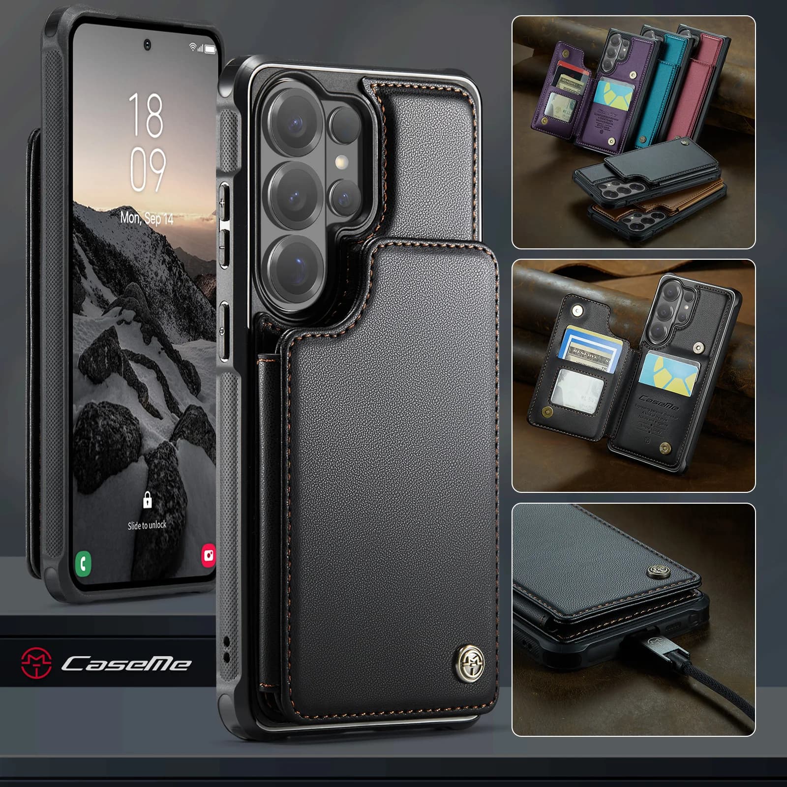 Caseme PU Leather RFID Wallet Case For Samsung Galaxy S26 Ultra S25 Plus S24 FE + Card Holder Kickstand Shockproof Phone Cover