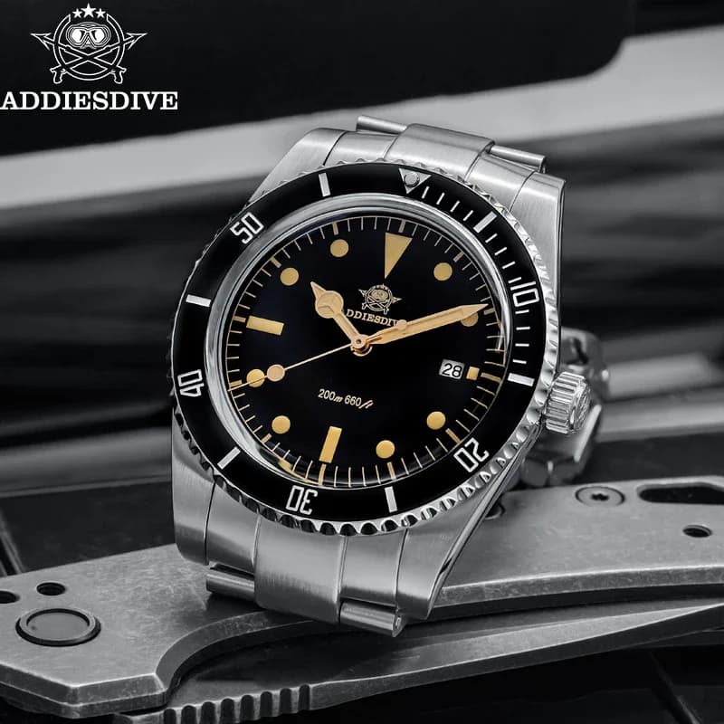 ADDIESDIVE Orologio da uomo subacqueo al quarzo impermeabile 100m, super luminoso, con vetro a bolle, ghiera in ceramica, acciaio 316L, orologio di lusso da uomo