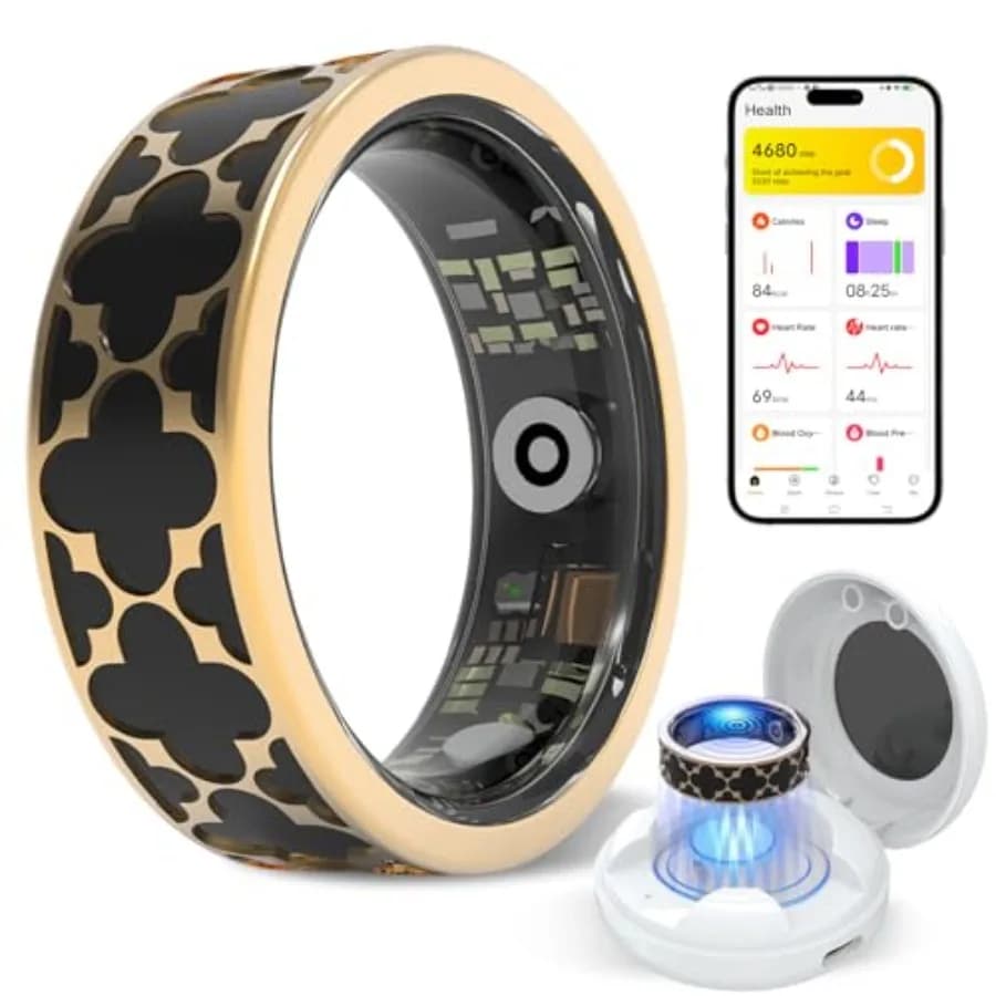 Anello Smart per la Salute, Fitness Tracker per Uomo e Donna con Monitoraggio Frequenza Cardiaca, Sonno, Ossigeno nel Sangue, Pressione Sanguigna, HRV, Cicli, Impermeabile IP68