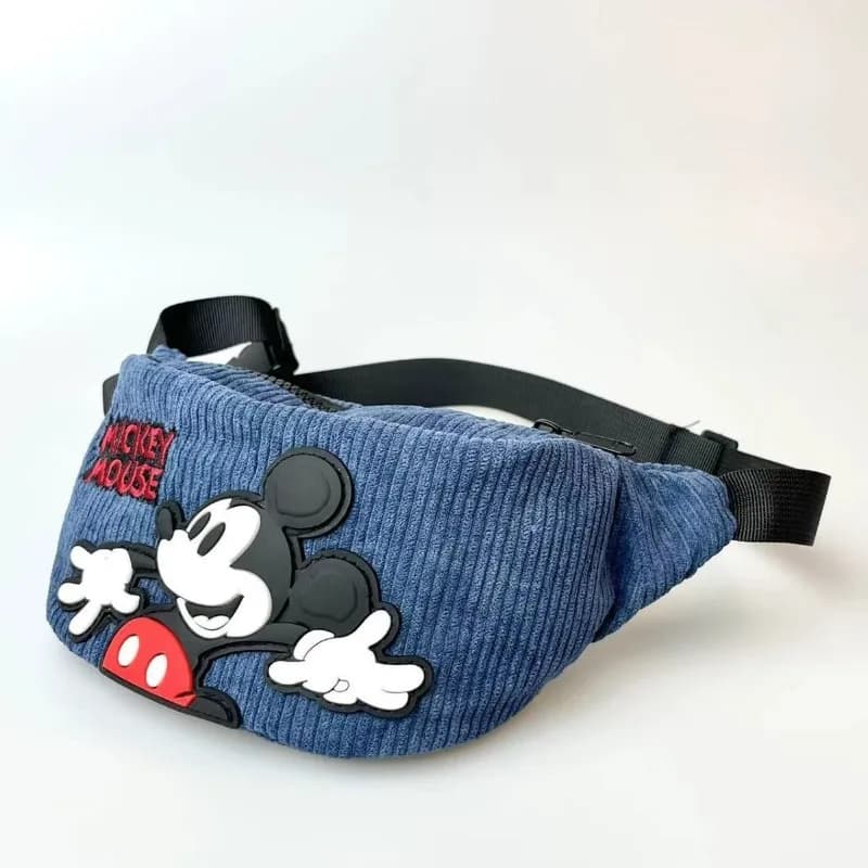 Marsupio Disney Topolino Cartoon Kawaii Anime Figure Borsa per telefono per bambini in tessuto di velluto a coste ricamato blu moda casual