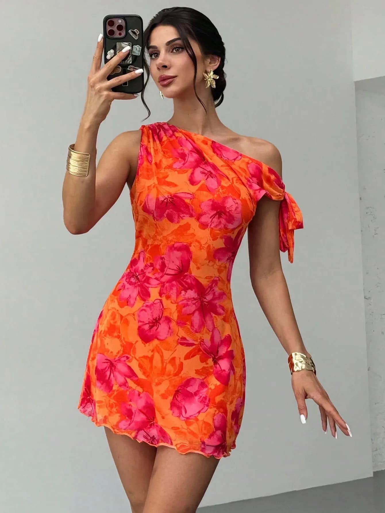 Abito Estivo da Donna con Stampa Floreale, Casual, Spalle Scoperte, Senza Maniche, con Spalline e Gonna Corta