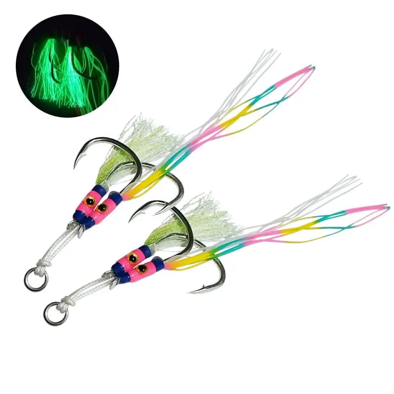 2 paia/borsa Glow Jig Lure Ganci Acciaio ad alto tenore di carbonio Richiamo di pesca Accessori Doppio spinato Assist Ganci Lento Jigging Ganci pesca