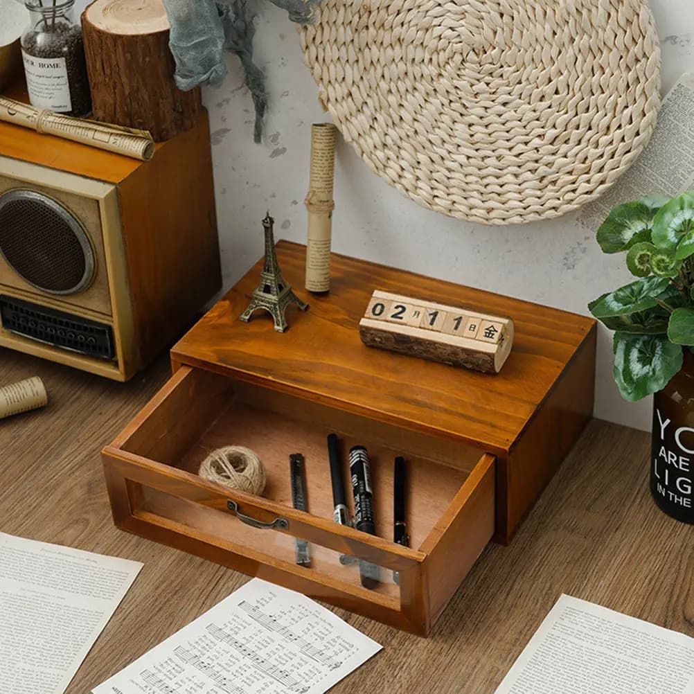 1Pcs Wooden Iron Acrylic Computer Monitor Elevating Stand Desktop Storage Rack for Office Workers Students Eyeglasses Keys