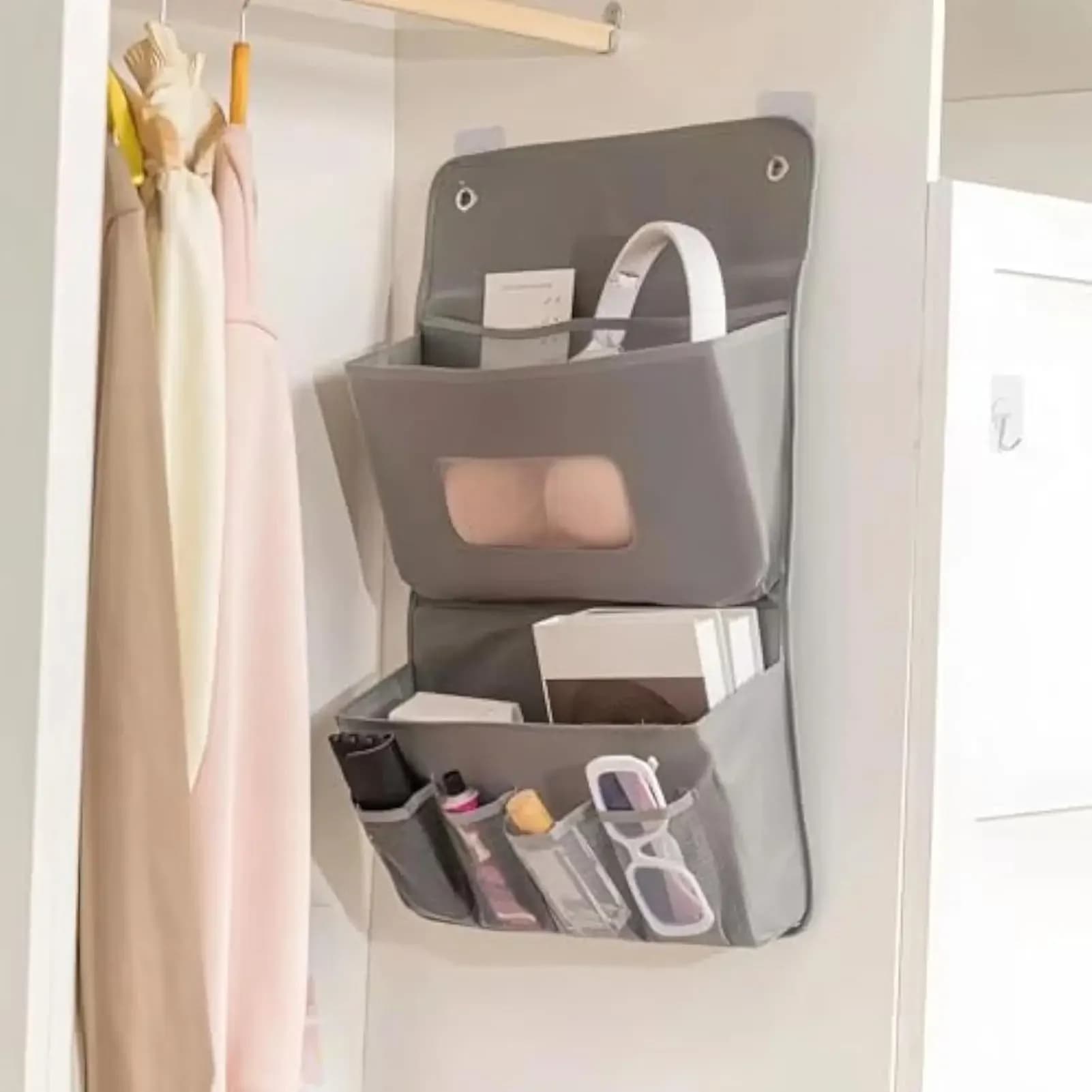 Wall Pocket Heavy-Duty Organizer Layered Hangable Storage Bag for Bathroom Kitchen Bedroom Nursery Dormitory Laundry College