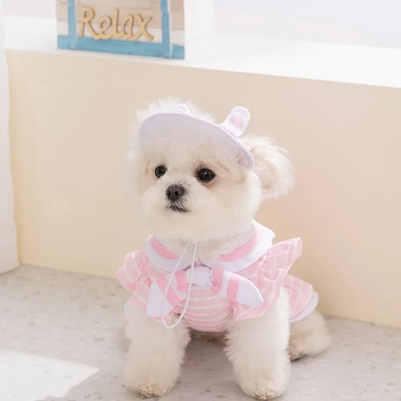 Pet Couple Clothes Set with Hat Summer Cute Dog Dress Thin Breathable Navy Collar Dog Vests for Dogs Cats Puppy Kitten Outfit