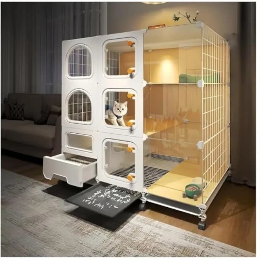 Gabbia per gatti da interno con lettiera, cuccia per gatti in omaggio, casetta per gatti con ruote, villa per gatti da esterno, box per gatti, recinto per piccoli animali