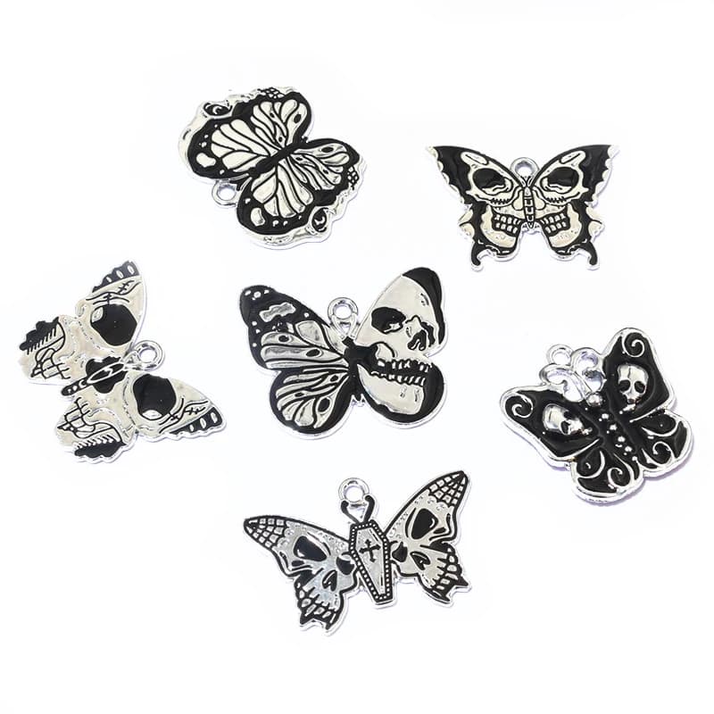 10 pezzi teschio farfalla Charms ciondolo smalto gotico stile Punk gioielli fai da te che fanno accessori collana braccialetto risultati