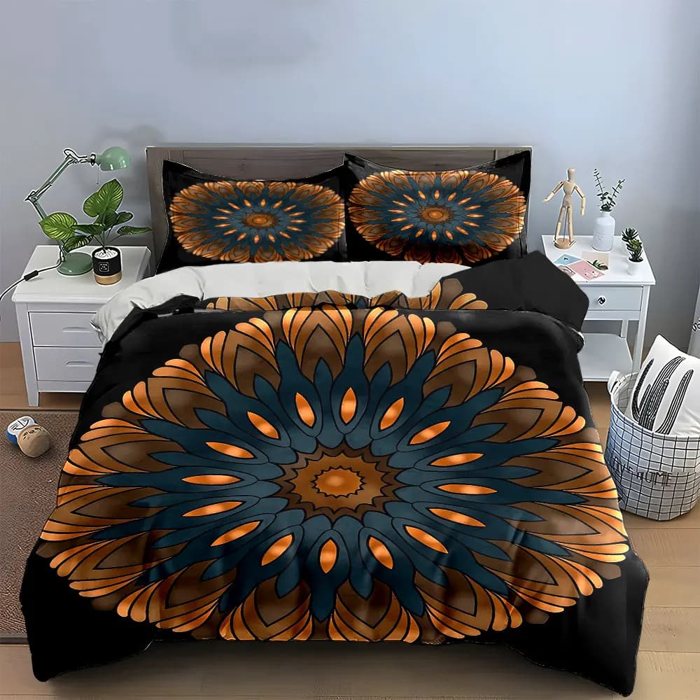Set di biancheria da letto con motivo Mandala, con 1 copripiumino e 2 federe, singolo, matrimoniale, king size, queen size, idea regalo