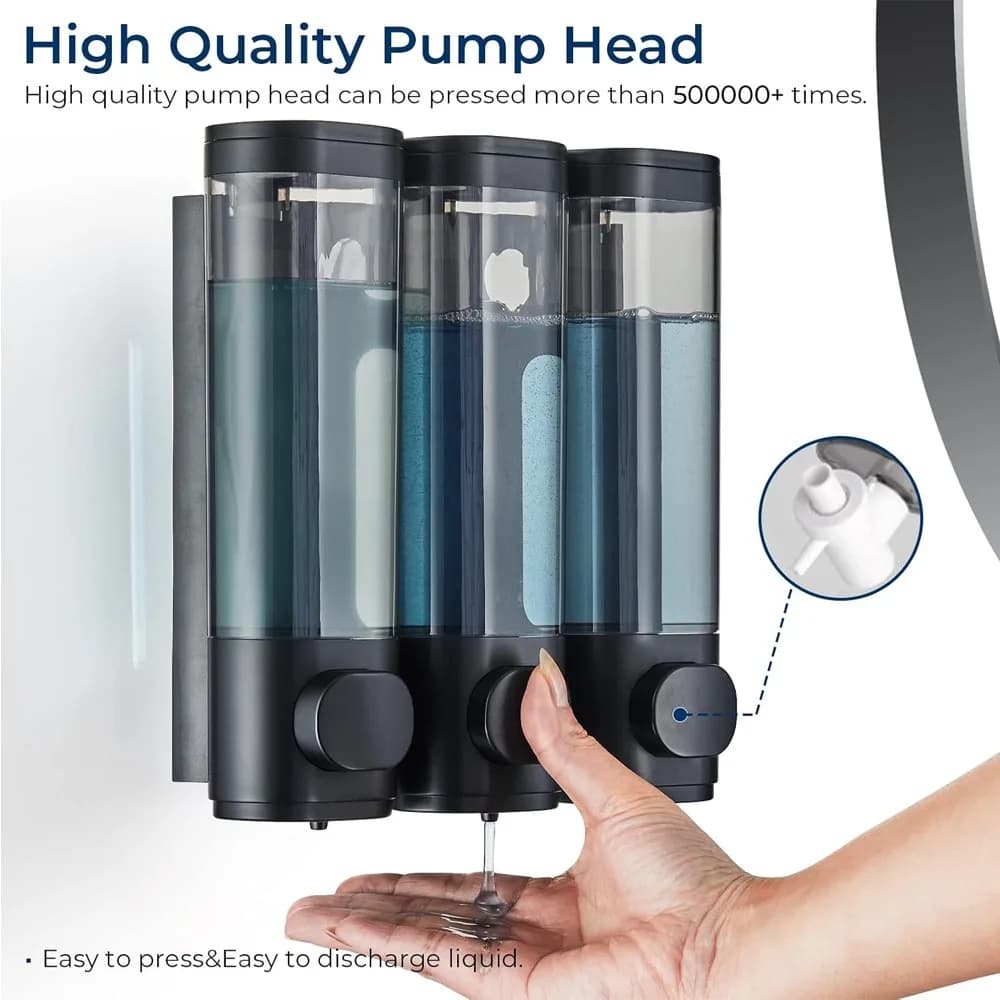 Dispenser di sapone liquido Dispenser per doccia e lozione a tre teste Contenitore per gel per shampoo impermeabile Montaggio a parete con finestra trasparente
