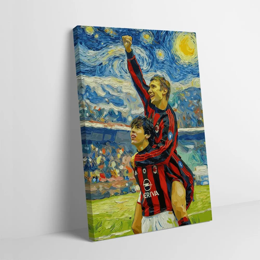 Poster di Giocatori di Calcio in Stile Van Gogh, Dipinto su Tela Personalizzabile per Decorazione Murale, Quadri Decorativi con Cornice
