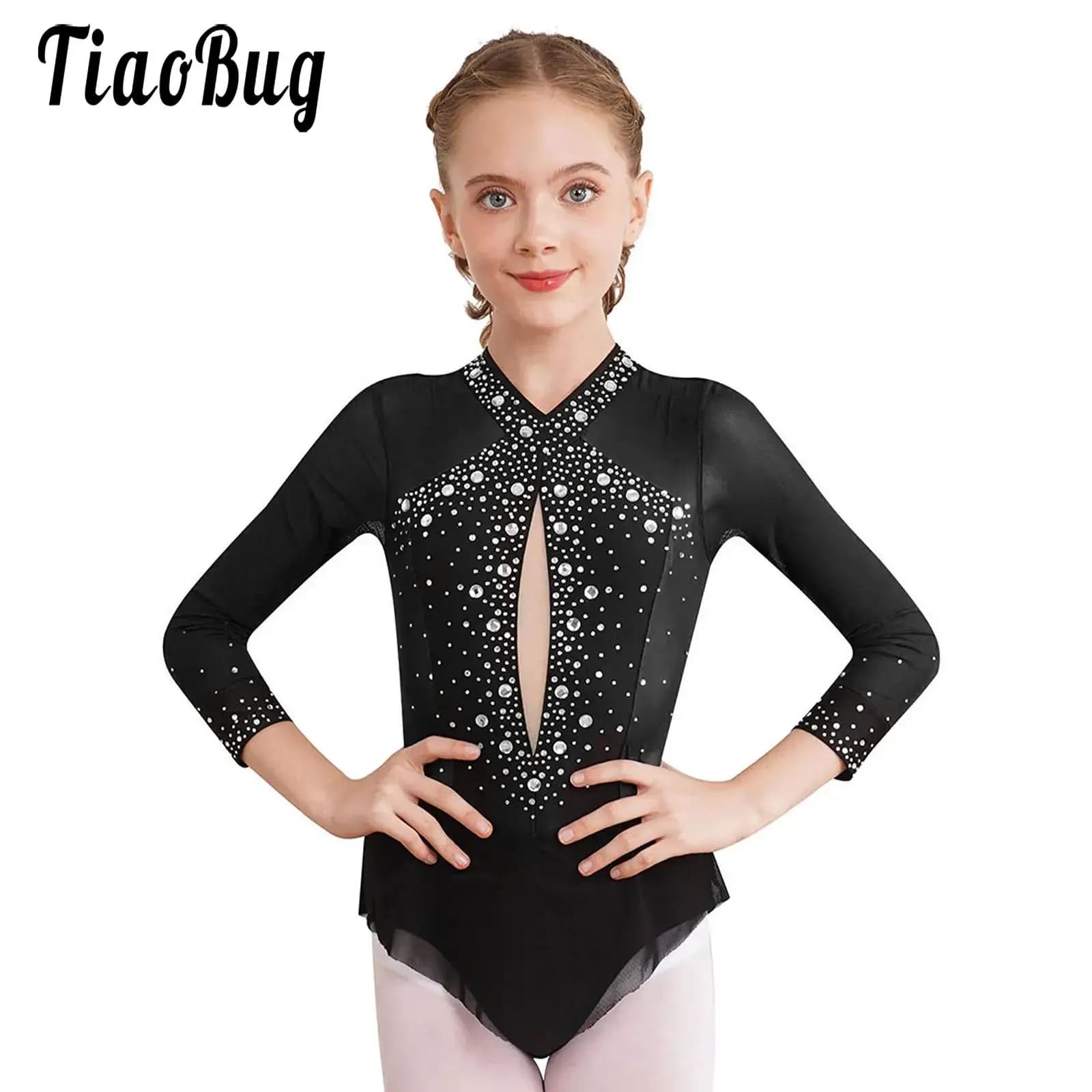 Bambini ragazze strass Color Block ginnastica ritmica vestito maglia Patchwork body gonna body per danza pattinaggio artistico