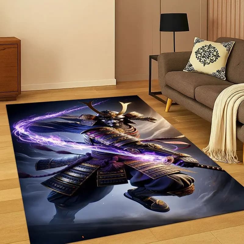 Bushido Japan Samurai Katana Cartoon Carpet Rug for Bedroom Living Room Sofa Playroom Doormat Home Decor,Kid Area Rug Non-slip