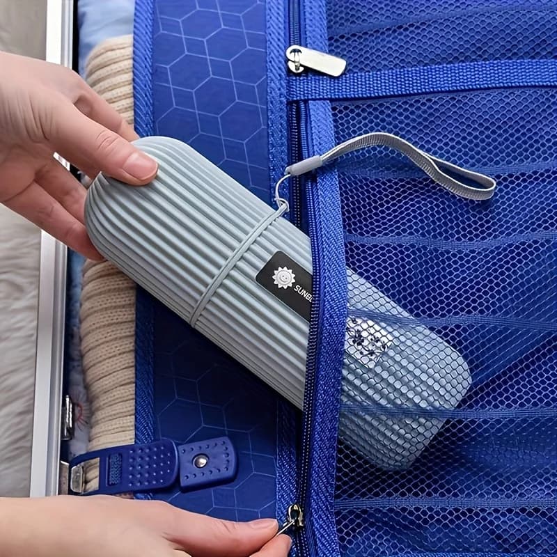 Set spazzolino da viaggio: custodia portatile, tazza per risciacquo e porta dentifricio inclusi. Senza alcool, compatto per un'igiene orale facile in movimento