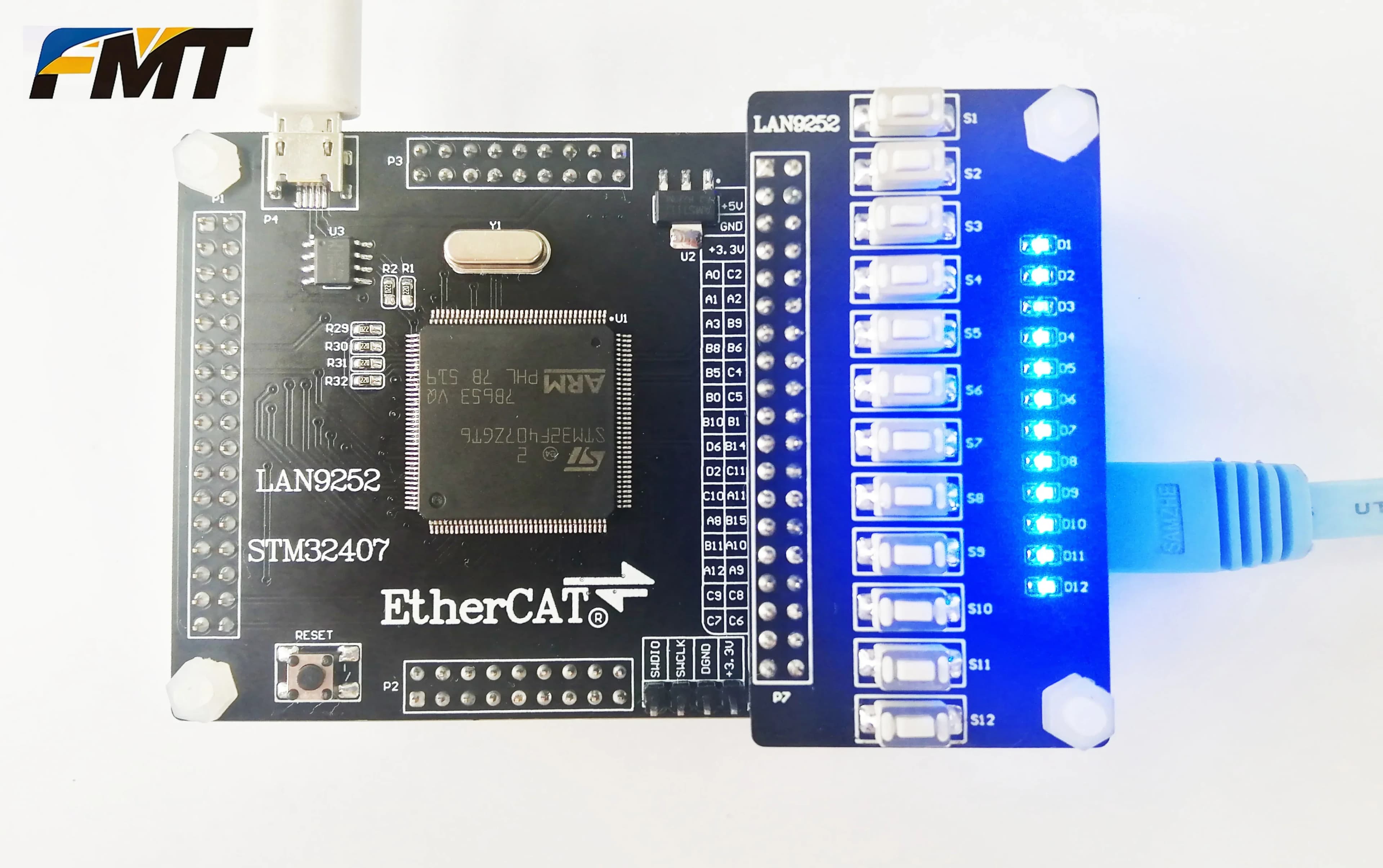 FMT .LAN9252 Slave LAN9252 Development Board EtherCAT Slave 32IO CIA402 STM32407 STM32F407ZGT6+LAN9252 architecture