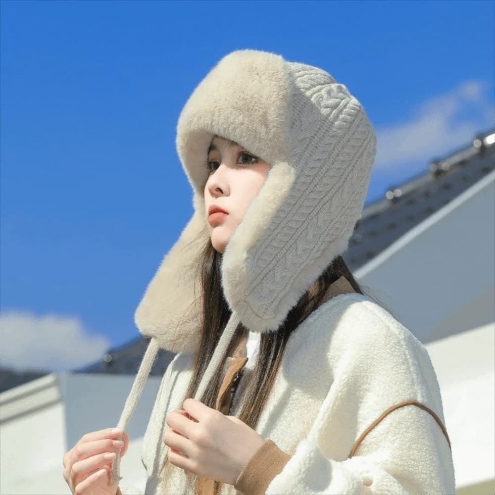 Cappello da pilota da donna per uomo lavorato a maglia casual Cappello da pilota Lei Feng in soffice pelliccia sintetica antivento Cappello di protezione per le orecchie caldo resistente al freddo all'aperto