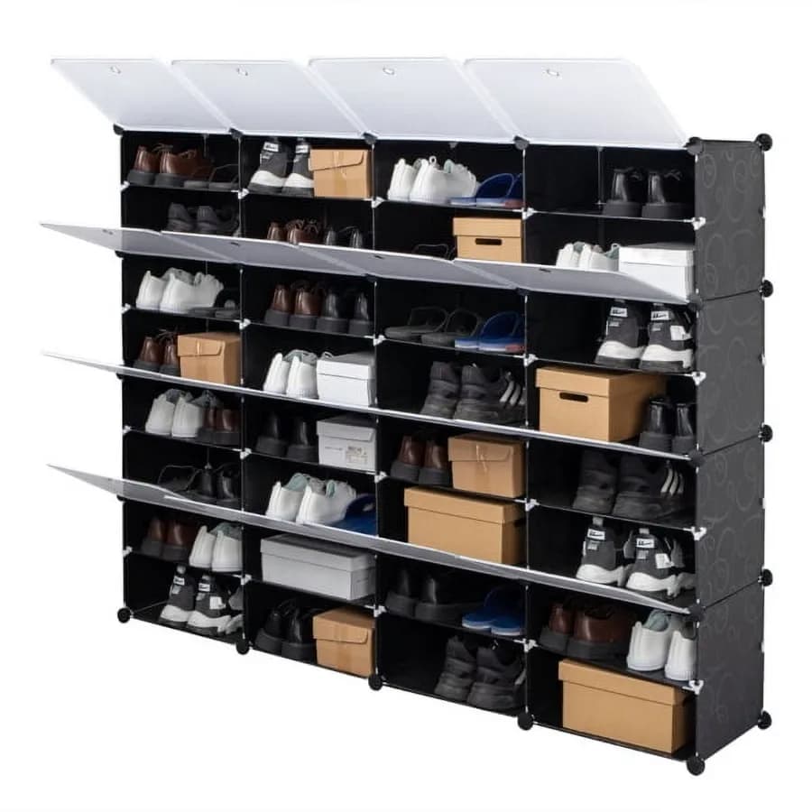 8-Tier Portable 64 Pair Shoe Rack Organizer 32 Grids Tower Shelf Storage Cabinet Stand Expandable for Heels Boots Slippers Blac