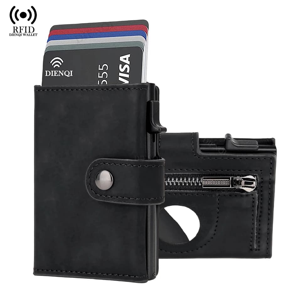 Portafoglio in Fibra di Carbonio con Blocco RFID per Uomo, Porta Carte di Credito con AirTag, Custodia Pop-Up Sottile per Tracker AirTag
