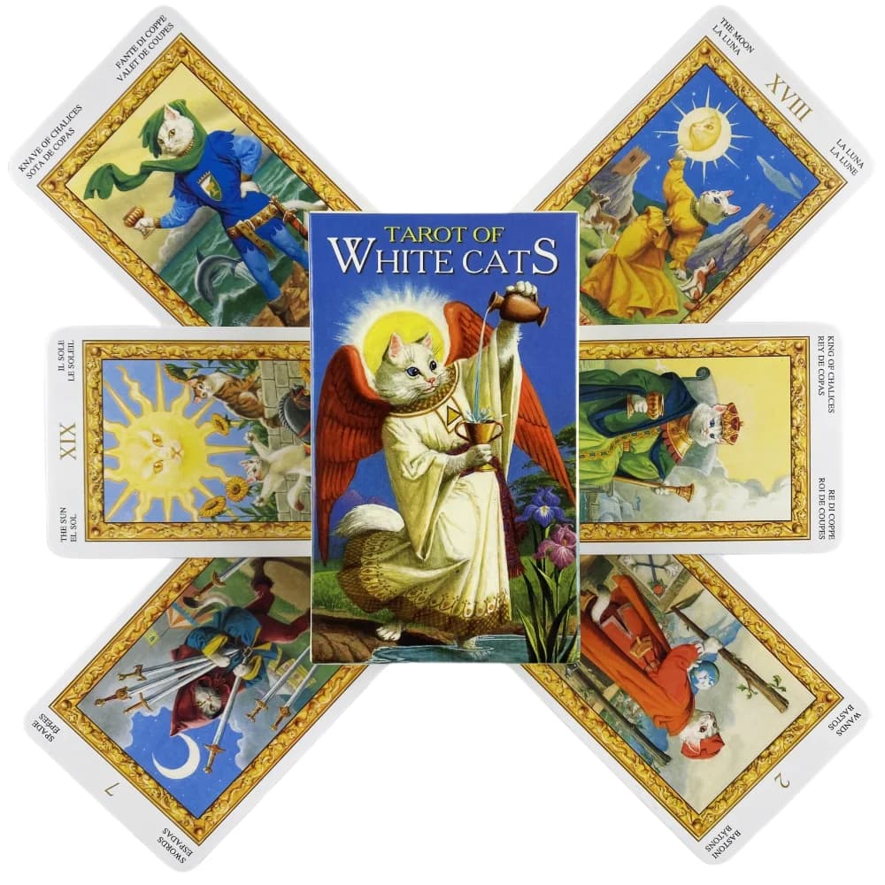 Nuovo Tarot dei Gatti Bianchi, Gioco da Tavolo per Famiglie in Inglese, Carte da Gioco