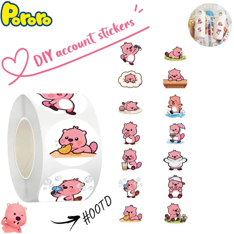 500Pcs Cute Loopy Stickers, Cartoon Pink Beaver Decals, Stylish DIY Decor Stickers for Water Bottle, Journal & Crafts