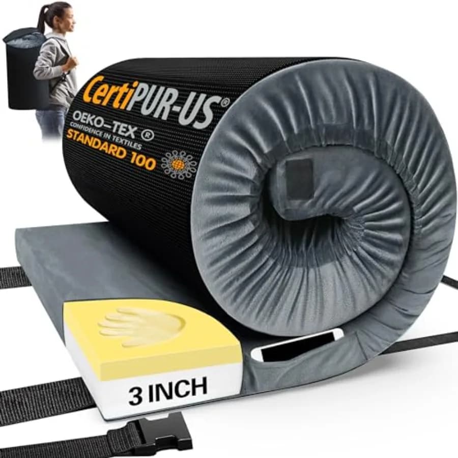 CertiPUR-US memory foam camping mattress, portable rollable mattress for adults, camping mattresses or to sleep outside the house.