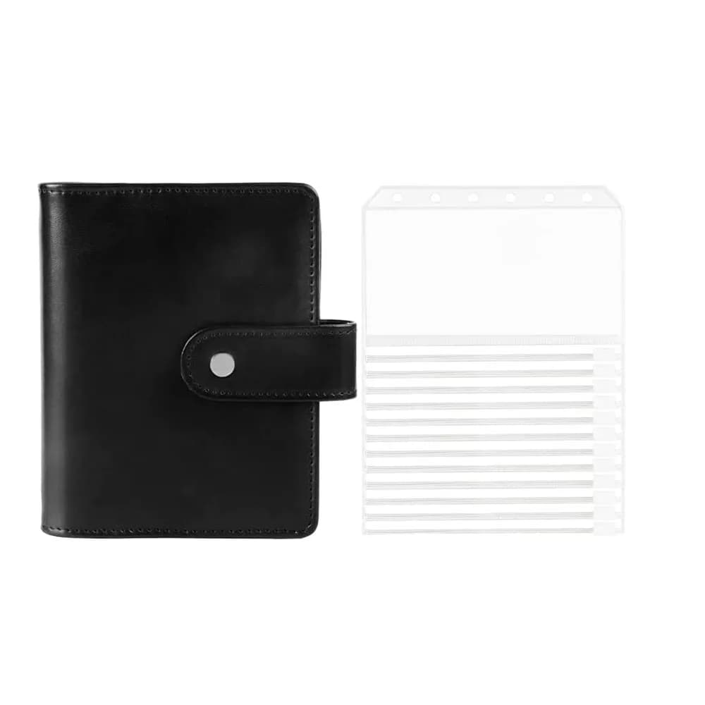 Raccoglitore budget in pelle PU A7 Notebook pianificatore personale ricaricabile a fogli mobili a 6 anelli con sistema di buste per contanti con 12 tasche con cerniera