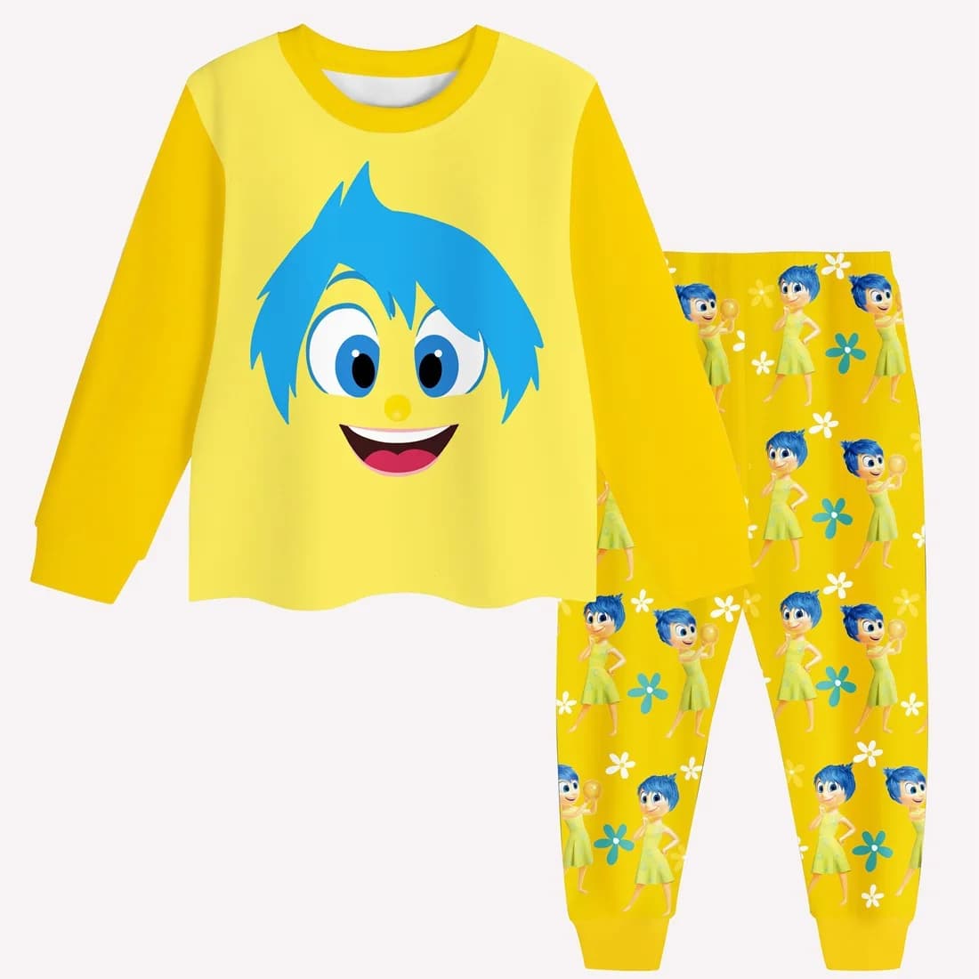 Abbigliamento per Bambini Inside Out 2, Set Pigiama 2 Pezzi con Stampa Cartoon Disgusto e Gioia, Maglietta e Pantaloni, per Ragazzi e Ragazze, Casual Lungo 100-140cm