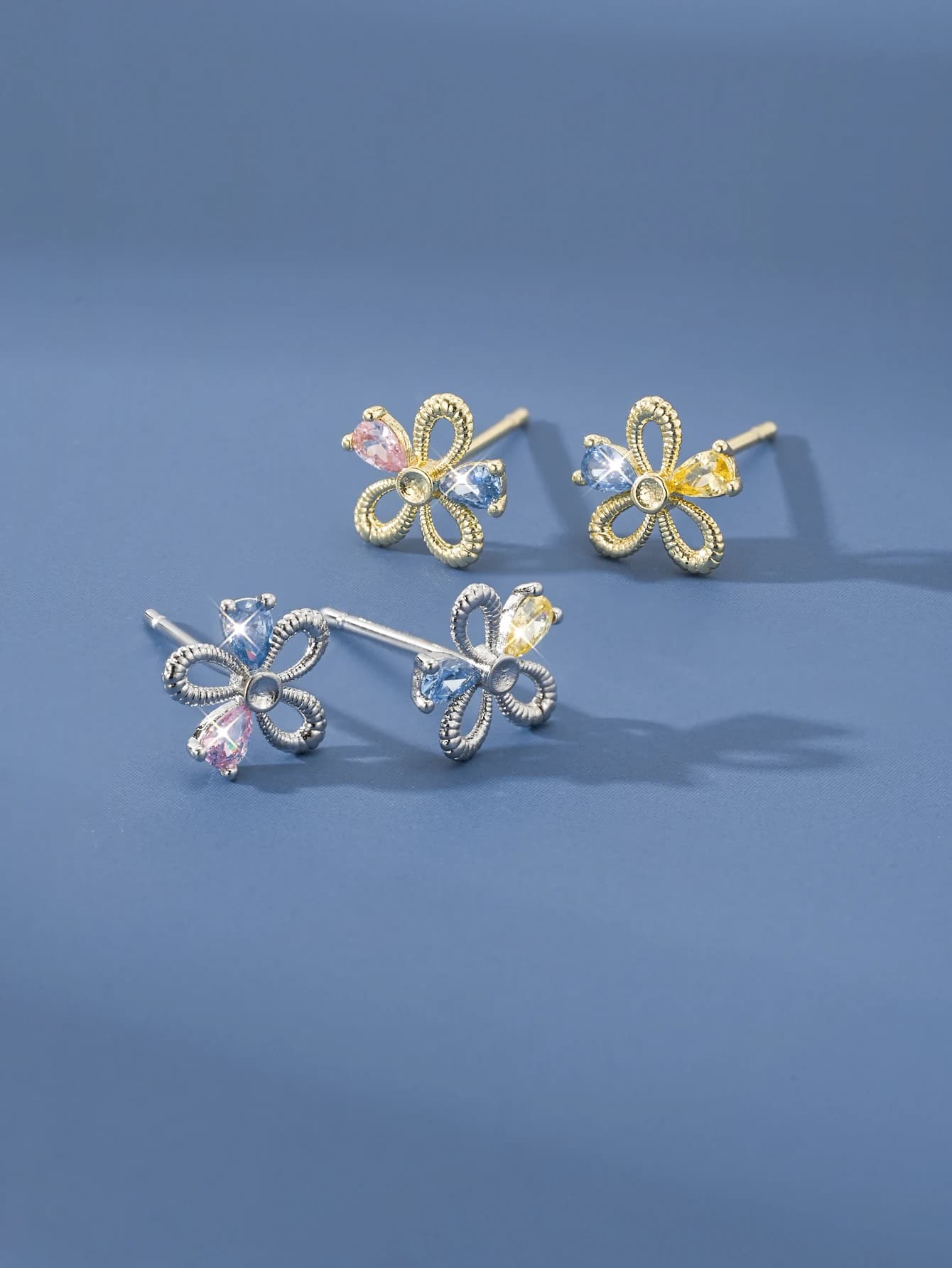 Orecchini Pendenti a Fiore in Argento S925 con Zirconia Cubica, Placcati Oro/Argento, Accessori di Moda Romantici