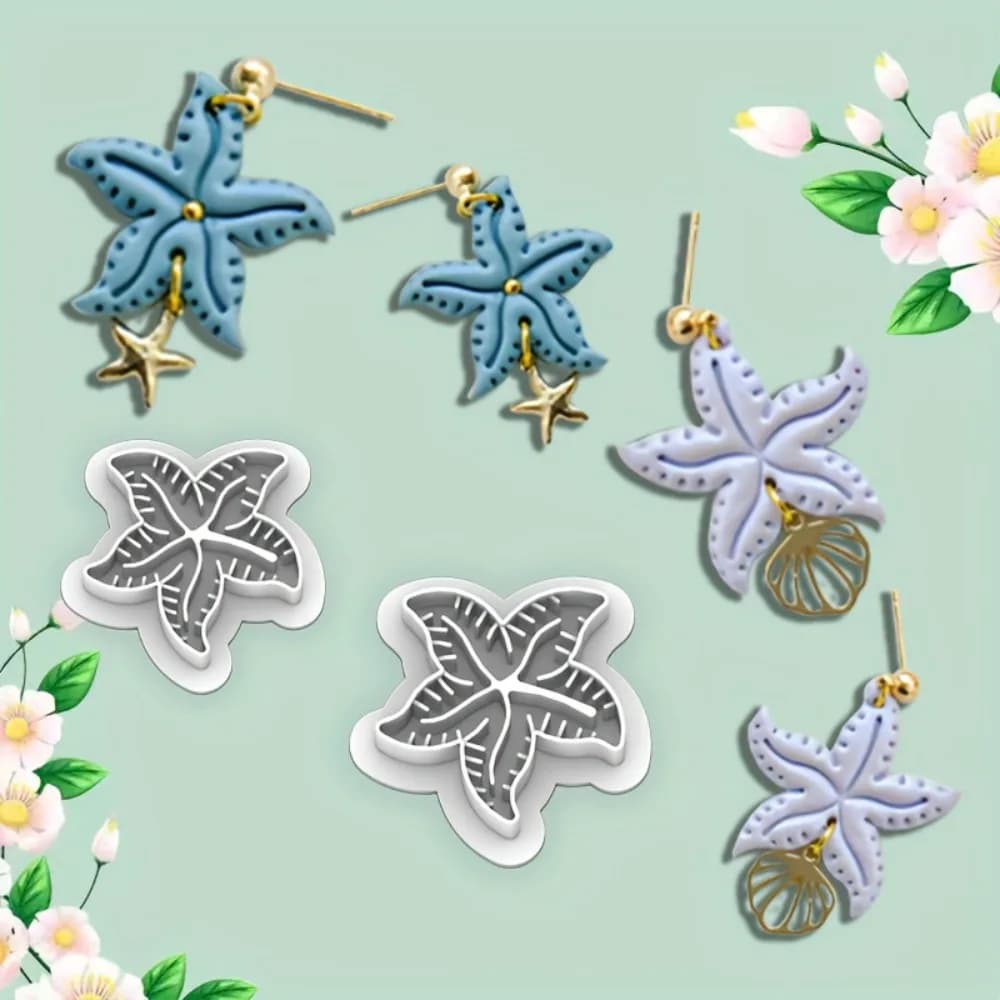 2 Pezzi Stampi per Argilla a Tema Estivo con Stelle Marine, Stampi in Argilla Polimerica Stile Bohemien per Orecchini Fai da Te e Creazione di Gioielli Estivi