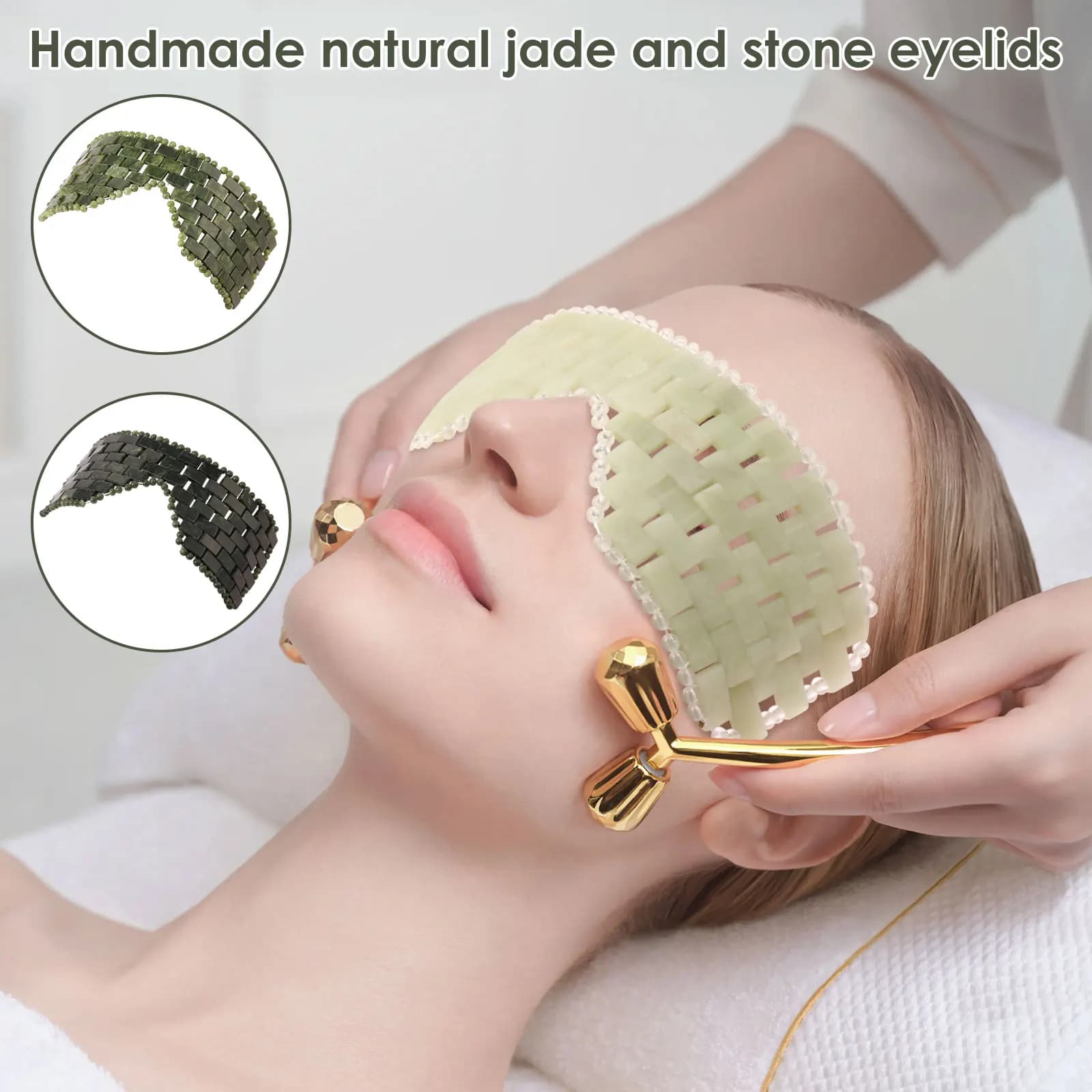 Maschera per gli occhi in giada Maschera facciale portatile in pietra di giada Confortevole copertura per gli occhi verde rinfrescante Home Beauty SPA Salon Cura della pelle Massaggiatore di bellezza