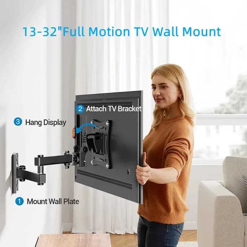Support from Walls for TV and Monitor with Articulated Braces, Rotation and Inclination, for Most TVs Plates and Curves 10-32 Inch