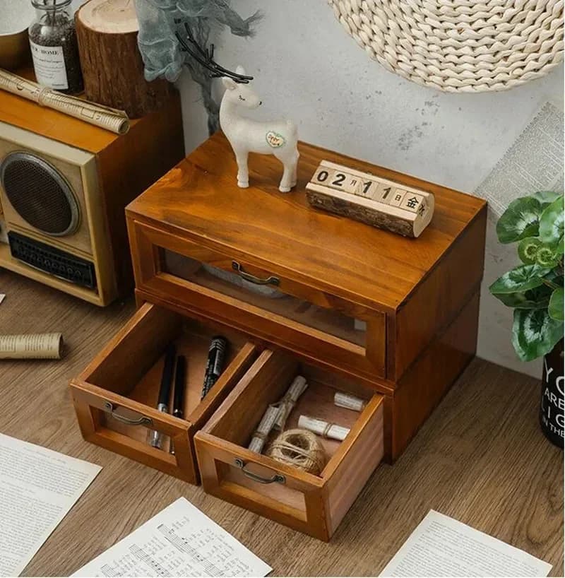 Scatola portaoggetti con cassetto in legno: organizer da scrivania per ufficio, armadio con ripiano maggiorato per monitor del computer e toletta!