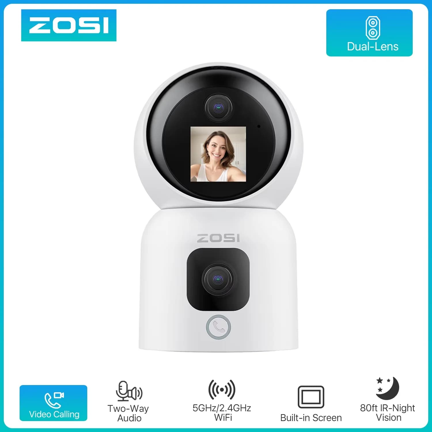 ZOSI 360 ° Telecamera di sicurezza domestica intelligente PTZ Monitoraggio automatico Baby Monitor AI Panoramica HD Visione notturna Telecamera di sorveglianza WiFi interna