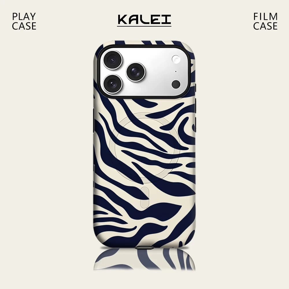 Custodia per telefono Navy Zebra per iPhone 17 16 15 14 13 Pro Max Plus, custodia rigida magnetica a strato singolo/doppio