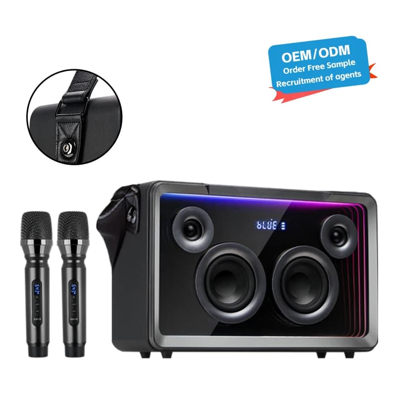 Sistemi di macchine per karaoke portatili Altoparlante per suono dente blu esterno Luce RGB wireless Canto Altoparlante per karaoke con doppio microfono