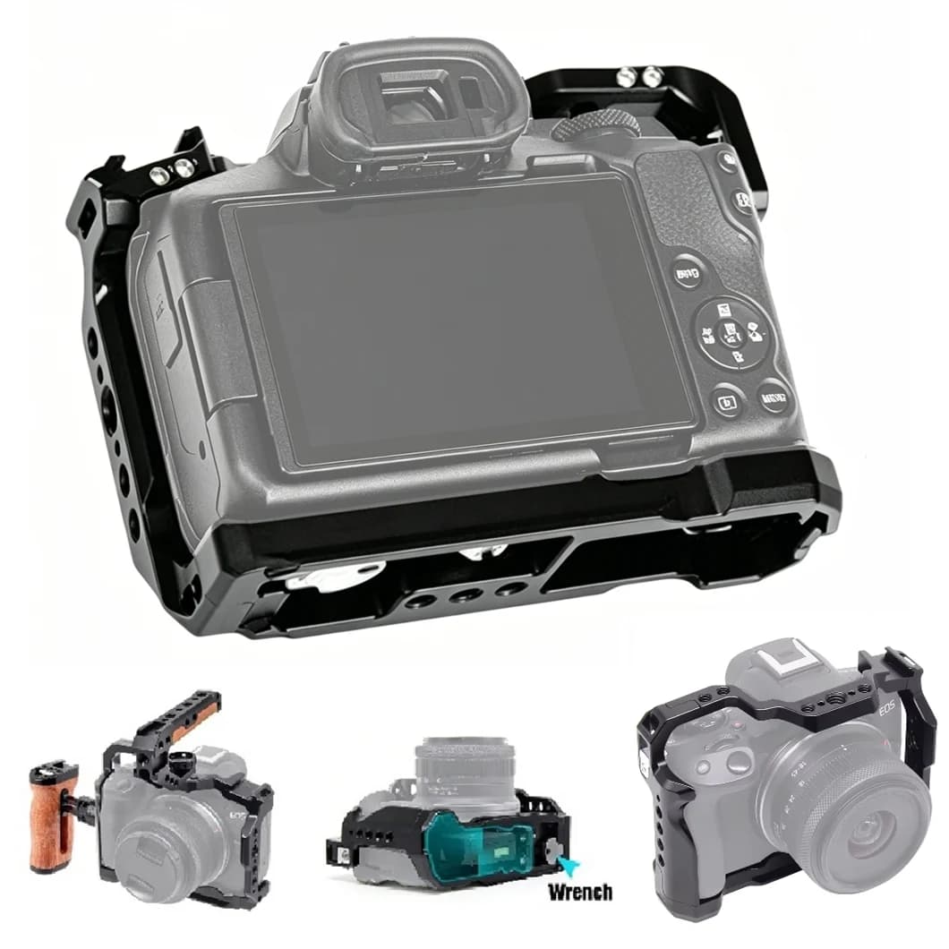 Gabbia per Fotocamera R50 per Canon EOS R50 con Piastra a Sgancio Rapido Arca Swiss per Treppiede Gimbal DJI, con Cold Shoe e Fori di Montaggio da 1/4'' e 3/8''