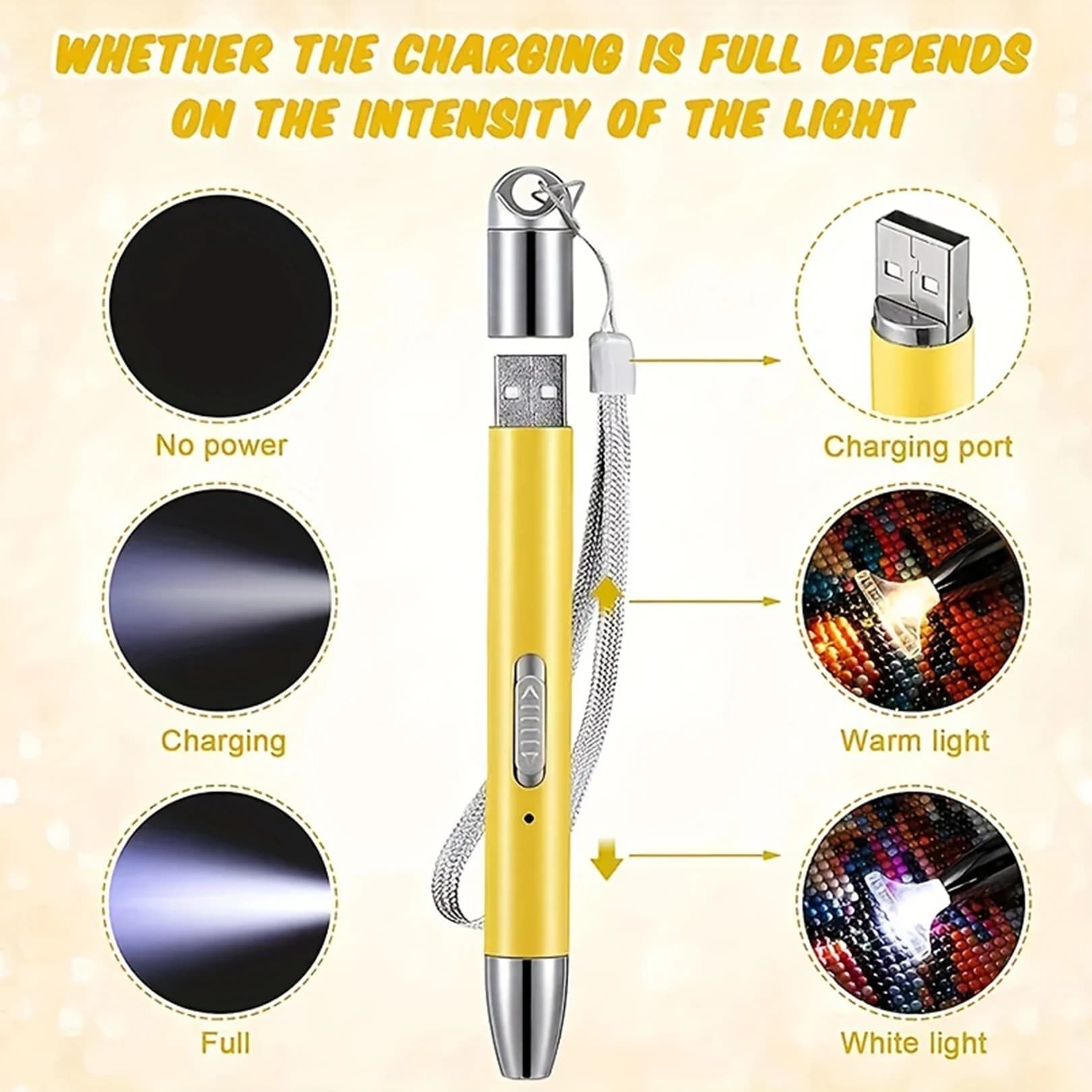 1 set USB rechargeable diamond painting 5D lighting point set of pens for drill Moasic design tool portable diamond DIY