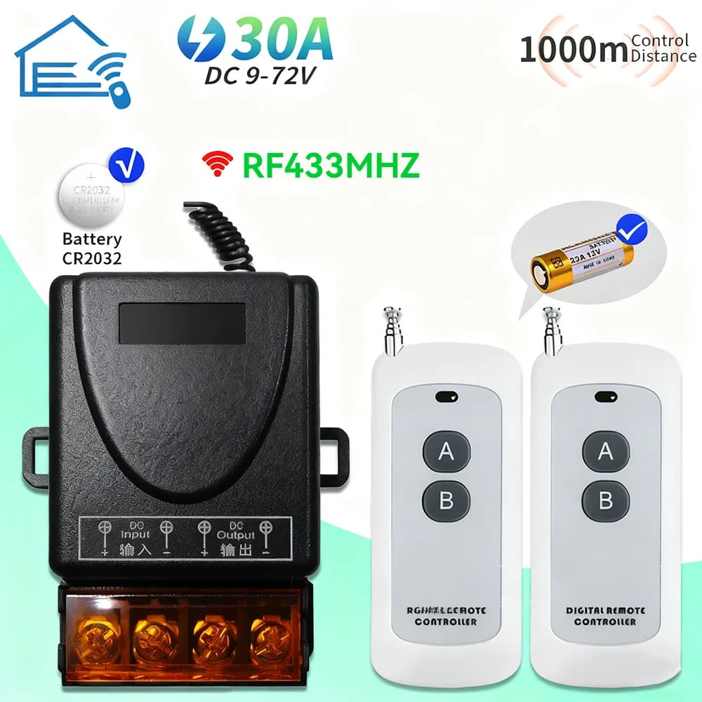 DC 9-72V 30A telecomando interruttore trasmettitore di segnale 433 MHz telecomando di controllo interruttore per motore pompa acqua Wi