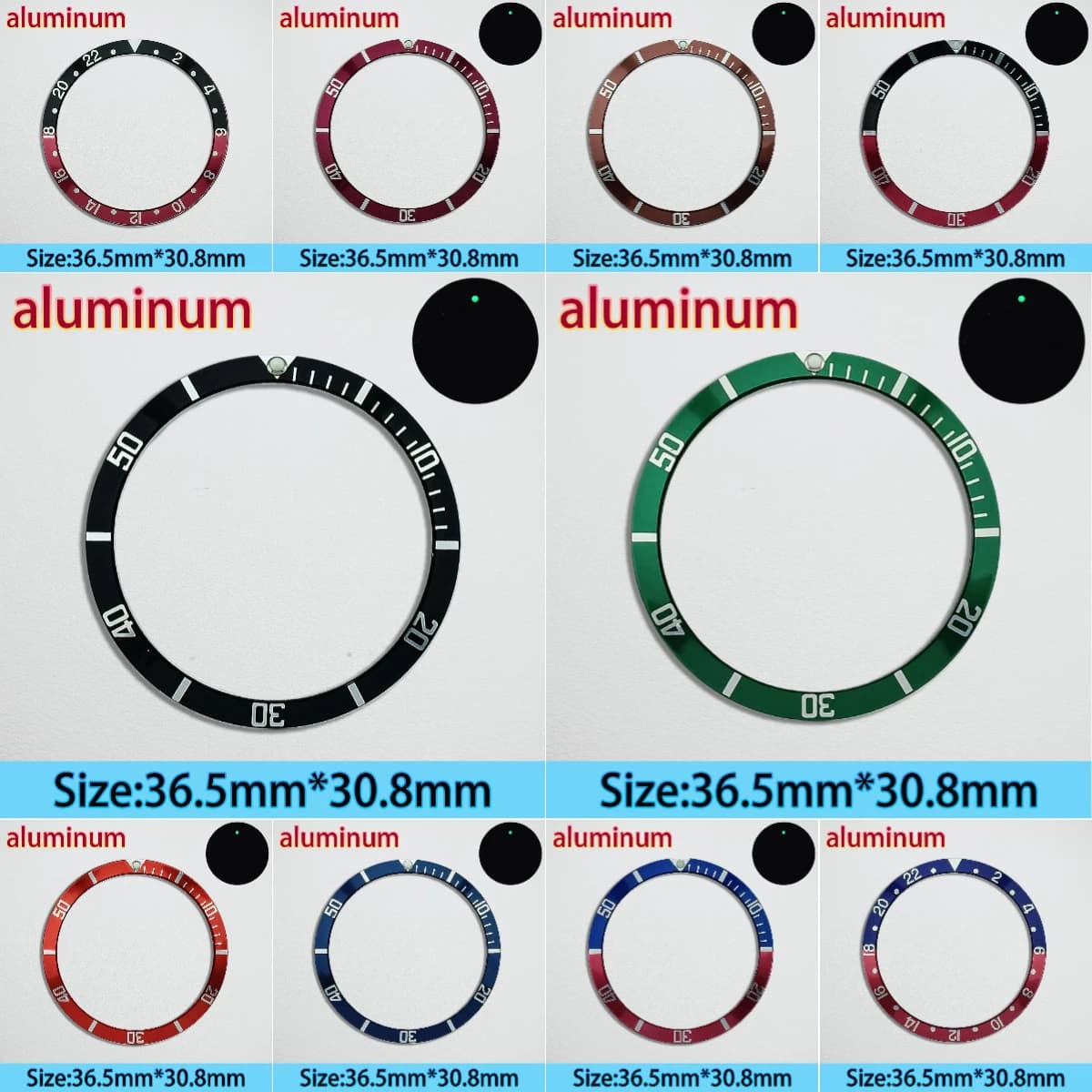 Aluminum Bezel 36,5 mm * 30,8 mm NH35 Ring Luminous Green Case Suitable NH35/NH36 Diving Case Ring Bezel Men's Watch Parts