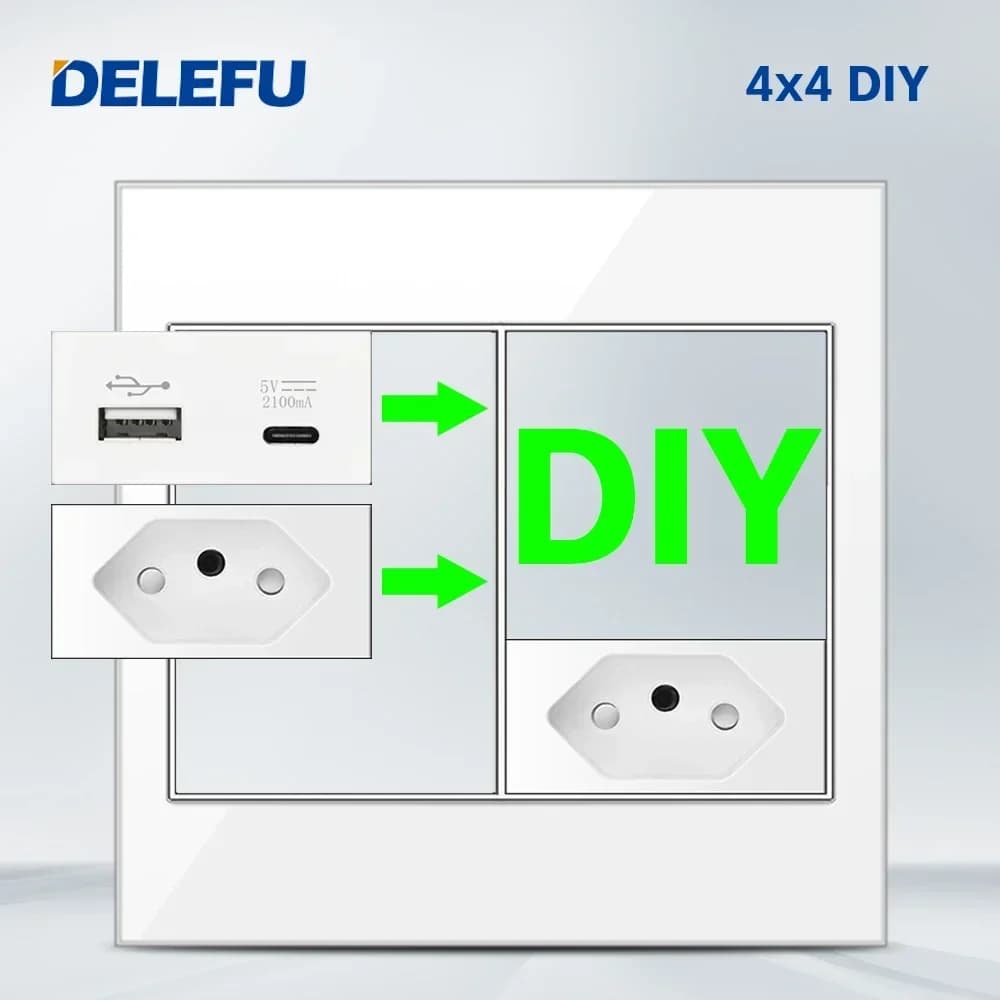 DELEFU Brasile Italiano Cile Messico Standard Combinazione libera Funzione USB Tipo C Chiave Presa interruttore fai da te 4*2 Bianco 4*4 Carica rapida