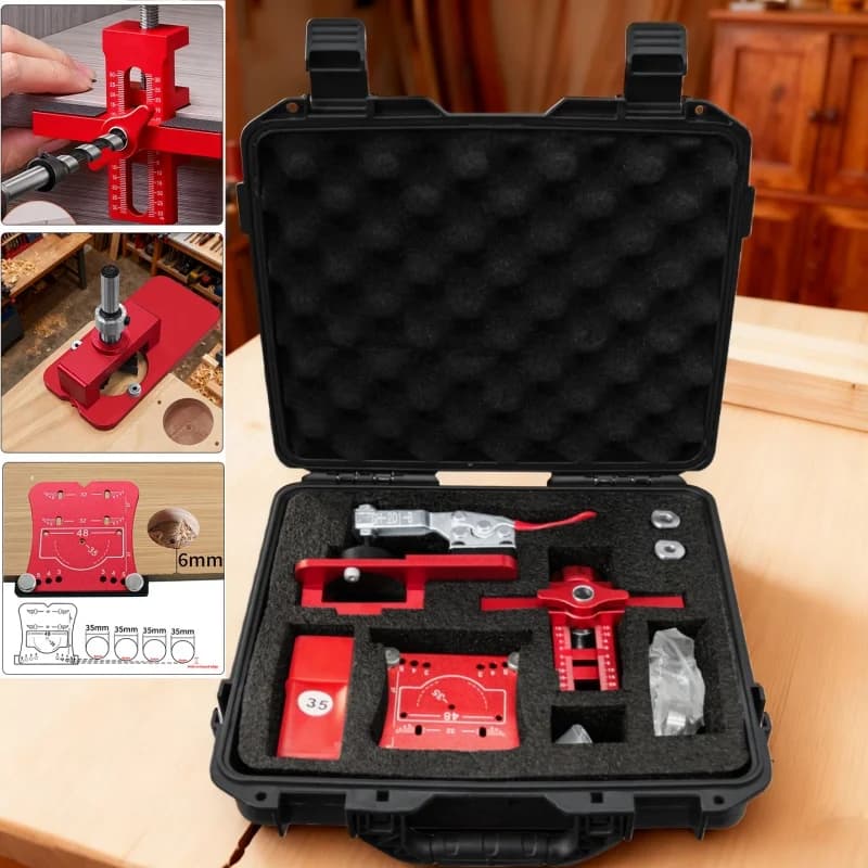 Kit di installazione cerniera di precisione per porta dell'armadio da 3 pezzi con scatola impermeabile, localizzatore porta dell'armadio in alluminio e guida per trapano cerniera dell'armadio